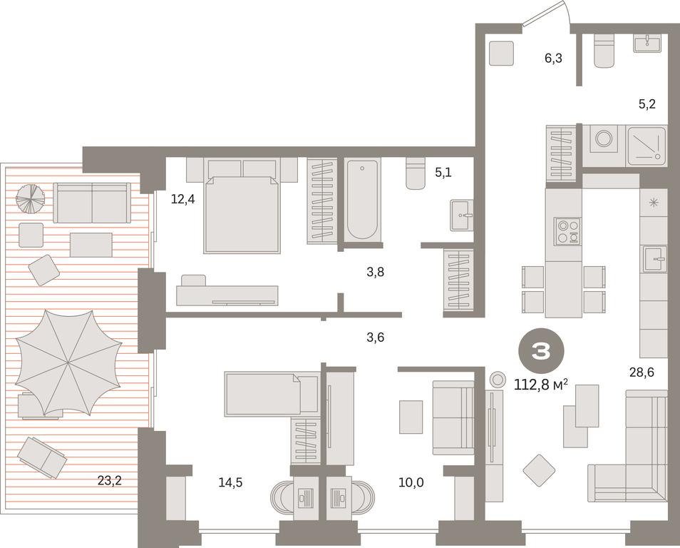 3-BD Apartment Sale, 112.8 sq. m. at Kvartal «MONS», Ogorodny Drive, Moscow, Russia #1