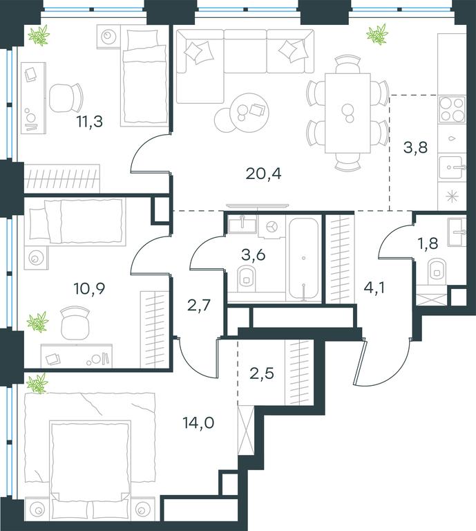 3-BD Apartment Sale, 75.1 sq. m. at Level Zvenigorodskaya, 3rd Silikatny Drive, 6к1, Moscow, Russia #1