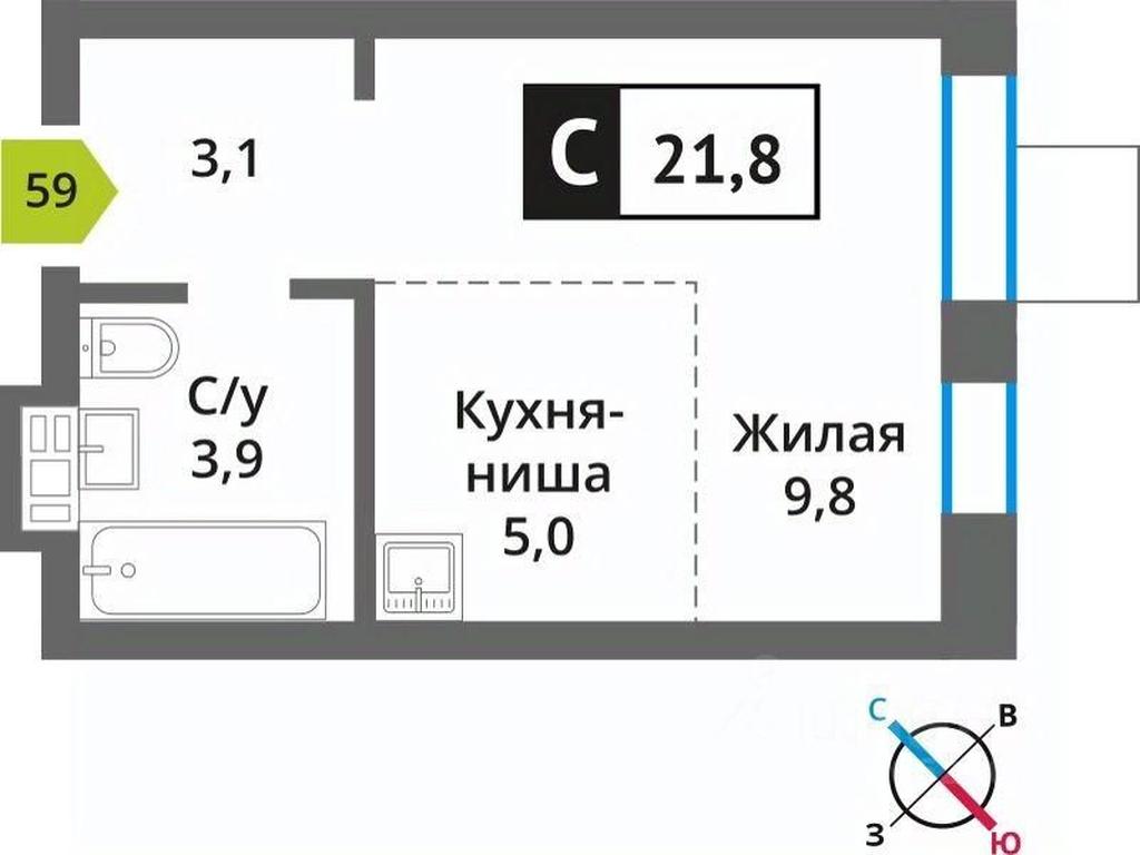 Apartment Sale, 21.8平方米 at Smart Kvartal Lesnaya Otrada, ulitsa Detstva, derevnya Aristovo, Krasnogorsk Urban District, Moscow Region, Russia #1
