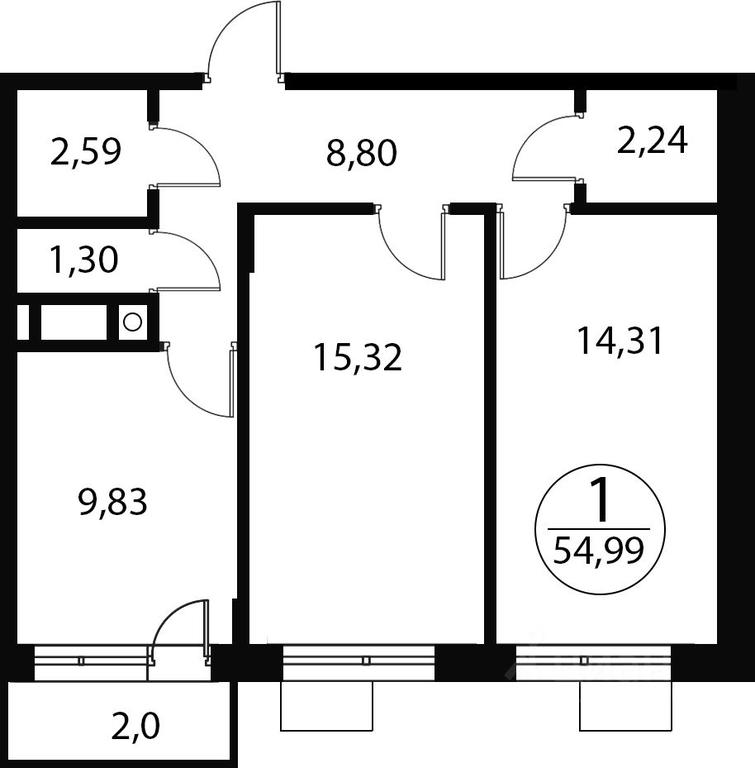 1-BD Apartment Sale, 54.99 sq. m. at Katuar, ulitsa Patseyko, derevnya Sukharevo, Mytishi Urban District, Moscow Region, Russia #1