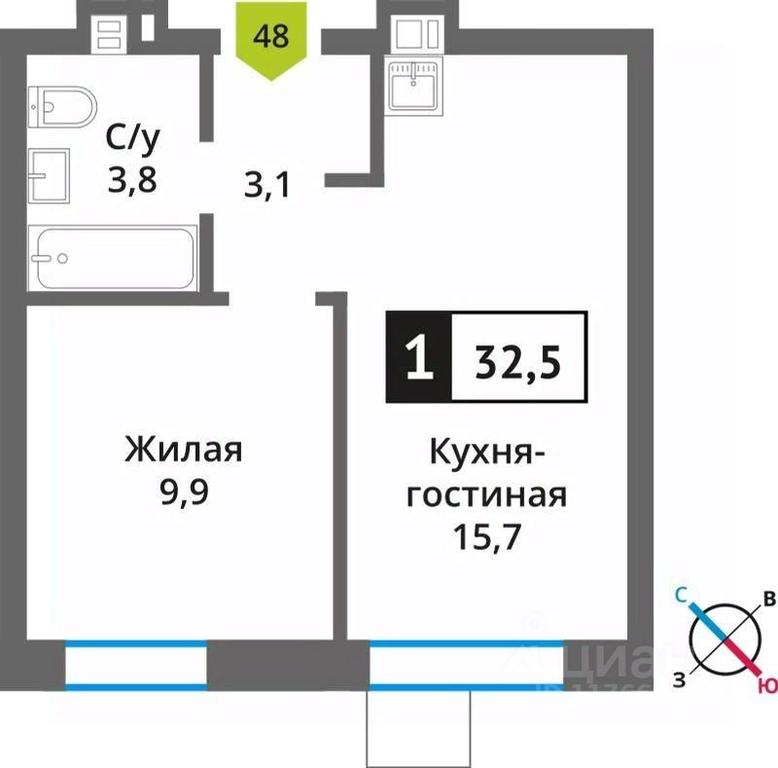 Apartment Sale, 32.5平方米 at Smart Kvartal Lesnaya Otrada, ulitsa Detstva, derevnya Aristovo, Krasnogorsk Urban District, Moscow Region, Russia #1