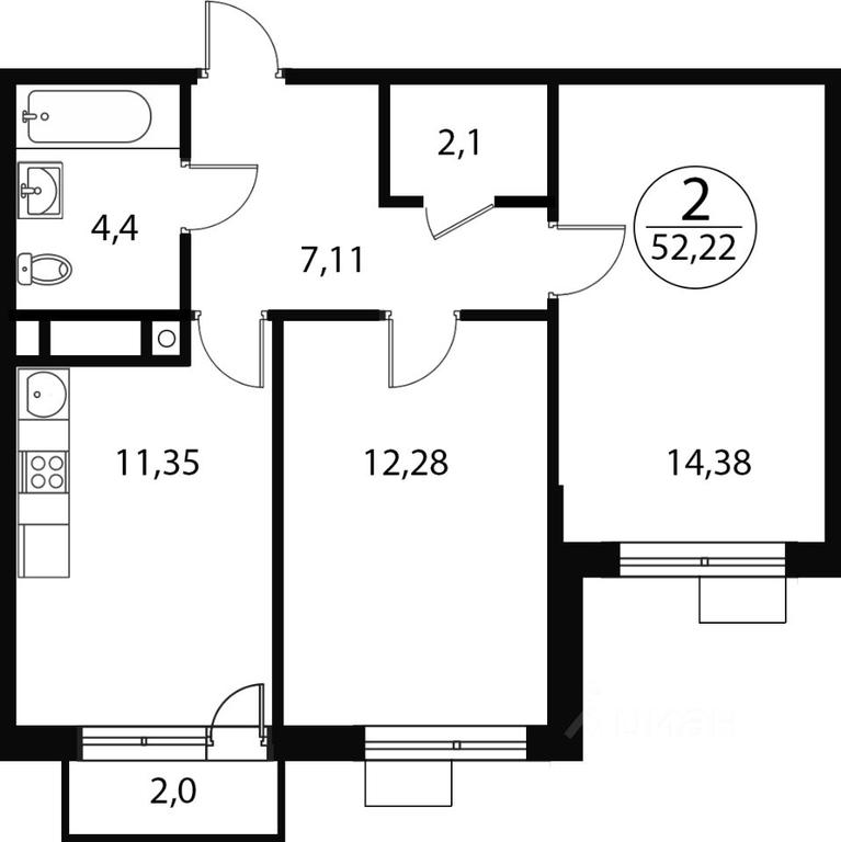 1-BD Apartment Sale, 52.22 sq. m. at Katuar, ulitsa Patseyko, derevnya Sukharevo, Mytishi Urban District, Moscow Region, Russia #1