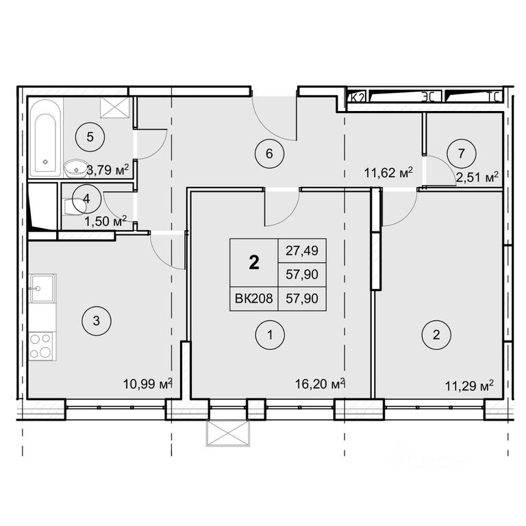 1-BD Apartment Sale, 57.9 sq. m. at Ekograd Novy Katuar, ulitsa Lva Tolstogo, rabochiy posyolok Nekrasovskiy, Dmitrovskiy Urban District, Moscow Region, Russia #1