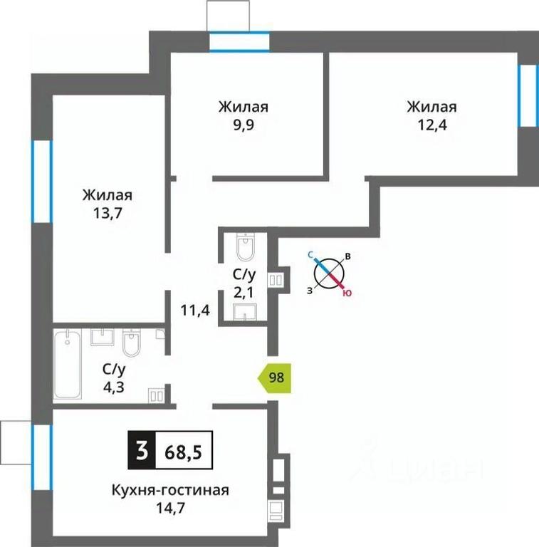 2-BD Apartment Sale, 68.5平方米 at Smart Kvartal Lesnaya Otrada, ulitsa Detstva, derevnya Aristovo, Krasnogorsk Urban District, Moscow Region, Russia #1 2-BD Apartment Sale, 68.5平方米 at Smart Kvartal Lesnaya Otrada, ulitsa Detstva, derevnya Aristovo, Krasnogorsk Urban District, Moscow Region, Russia #1