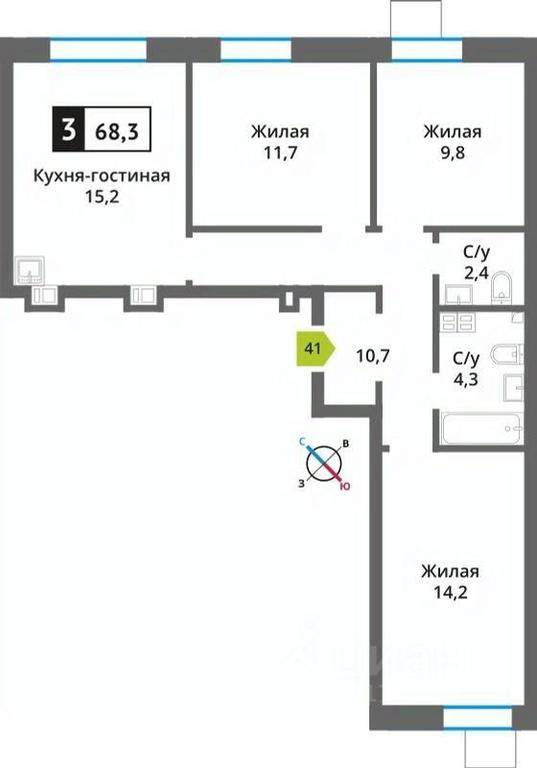 2-BD Apartment Sale, 68.3平方米 at Smart Kvartal Lesnaya Otrada, ulitsa Detstva, derevnya Aristovo, Krasnogorsk Urban District, Moscow Region, Russia #1