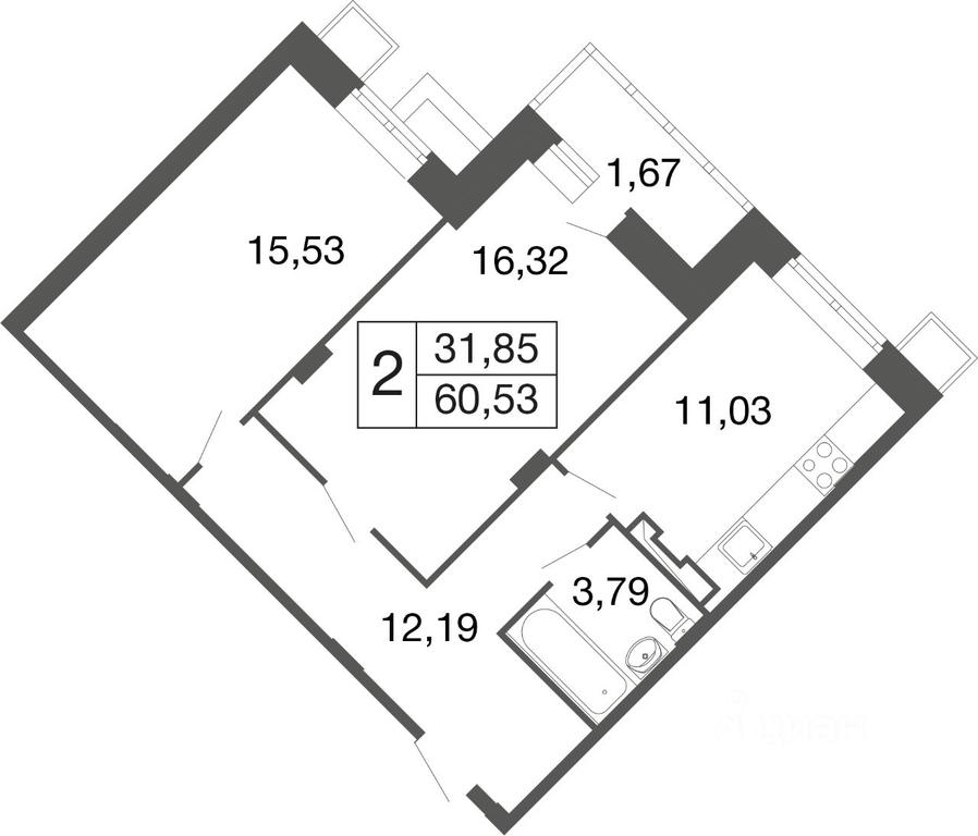 1-BD Apartment Sale, 60.53 sq. m. at Vremena goda, Proletarskaya ulitsa, Aprelevka, Naro-Fominskiy City District, Moscow Region, Russia #1