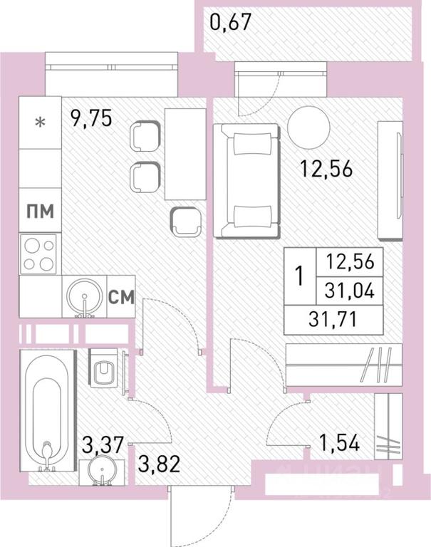 Apartment Sale, 30.8 sq. m. at Stolichny, ulitsa Kalinina, Savvino Microdistrict, Balashikha, Moscow Region, Russia #1