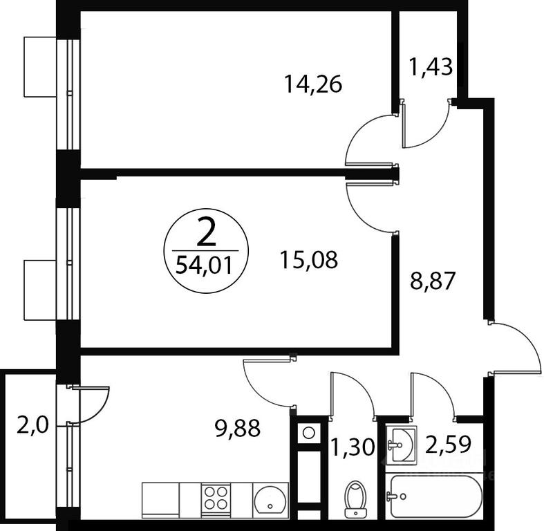 1-BD Apartment Sale, 54.01 sq. m. at Katuar, ulitsa Patseyko, derevnya Sukharevo, Mytishi Urban District, Moscow Region, Russia #1