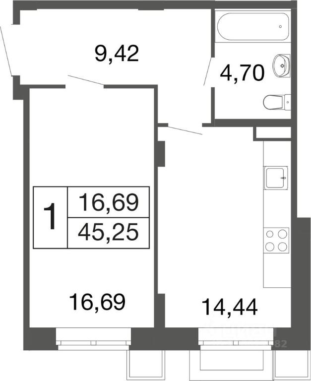 Apartment Sale, 45.25 sq. m. at Vremena goda, Proletarskaya ulitsa, Aprelevka, Naro-Fominskiy City District, Moscow Region, Russia #1