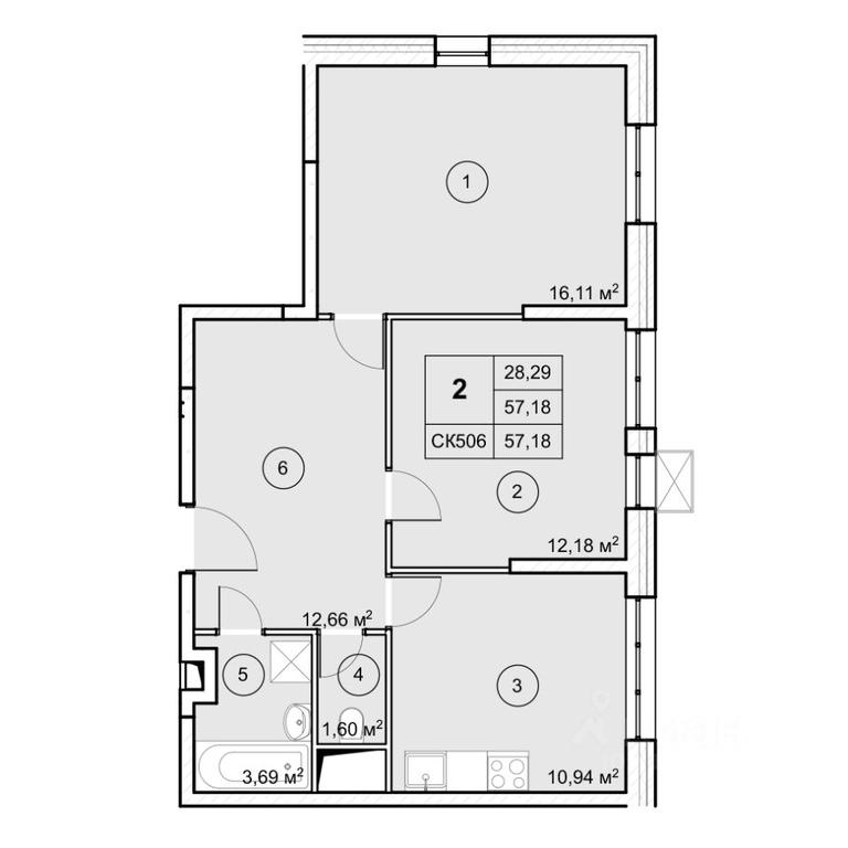 1-BD Apartment Sale, 57.13 sq. m. at Ekograd Novy Katuar, ulitsa Lva Tolstogo, rabochiy posyolok Nekrasovskiy, Dmitrovskiy Urban District, Moscow Region, Russia #1