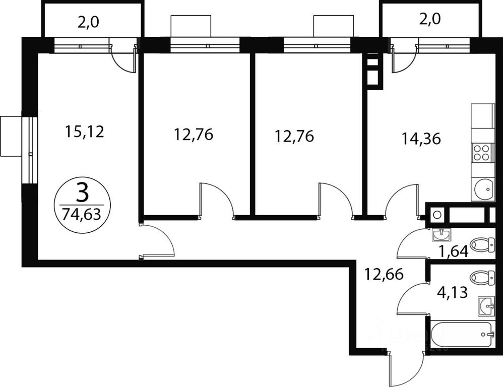 2-BD Apartment Sale, 74.63平方米 at Katuar, ulitsa Patseyko, derevnya Sukharevo, Mytishi Urban District, Moscow Region, Russia #1 2-BD Apartment Sale, 74.63平方米 at Katuar, ulitsa Patseyko, derevnya Sukharevo, Mytishi Urban District, Moscow Region, Russia #1