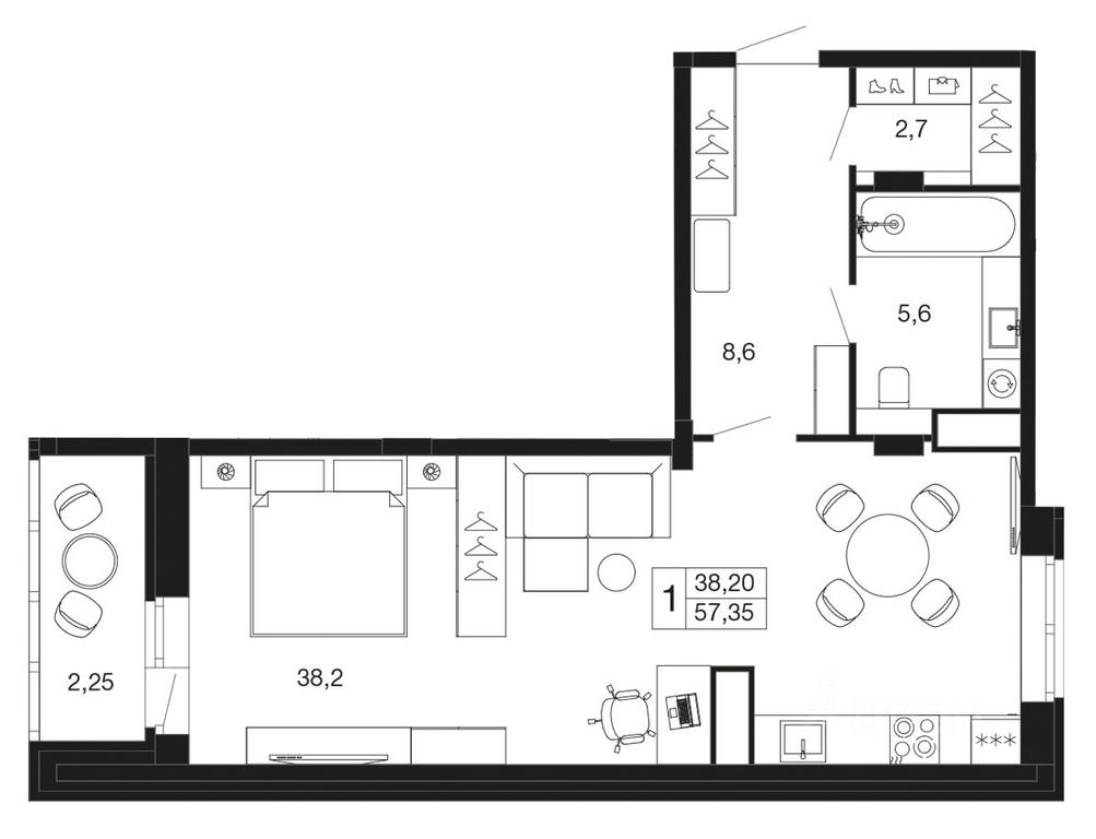 Apartment Sale, 57.35 sq. m. at Vremena goda, Proletarskaya ulitsa, Aprelevka, Naro-Fominskiy City District, Moscow Region, Russia #1