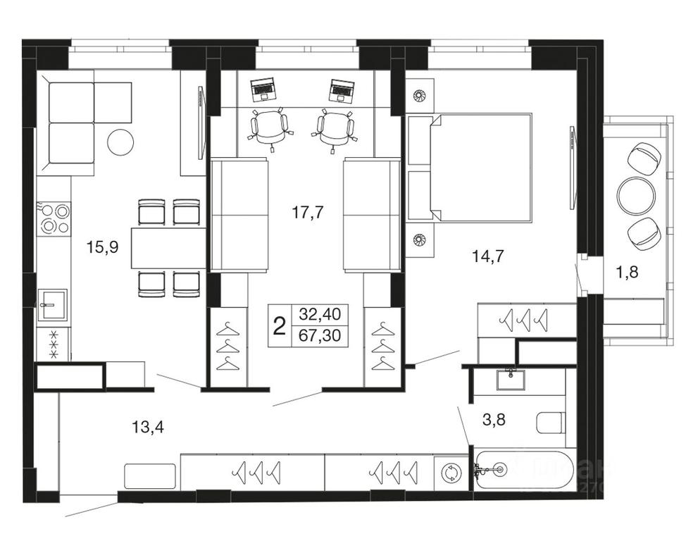 1-BD Apartment Sale, 67.3 sq. m. at Vremena goda, Proletarskaya ulitsa, Aprelevka, Naro-Fominskiy City District, Moscow Region, Russia #1