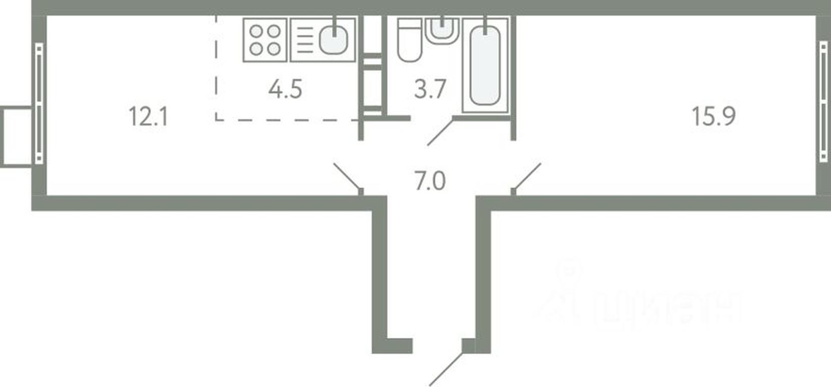 1-BD Apartment Sale, 42.3平方米 at Novo-Molokovo, Novo-Molokovskiy bulvar, selo Molokovo, Leninskiy City District, Moscow Region, Russia #1
