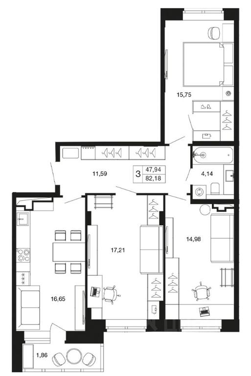 2-BD Apartment Sale, 82.18 sq. m. at Vremena goda, Proletarskaya ulitsa, Aprelevka, Naro-Fominskiy City District, Moscow Region, Russia #1