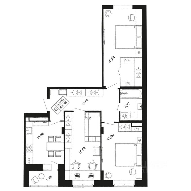 2-BD Apartment Sale, 82.38 sq. m. at Vremena goda, Proletarskaya ulitsa, Aprelevka, Naro-Fominskiy City District, Moscow Region, Russia #1