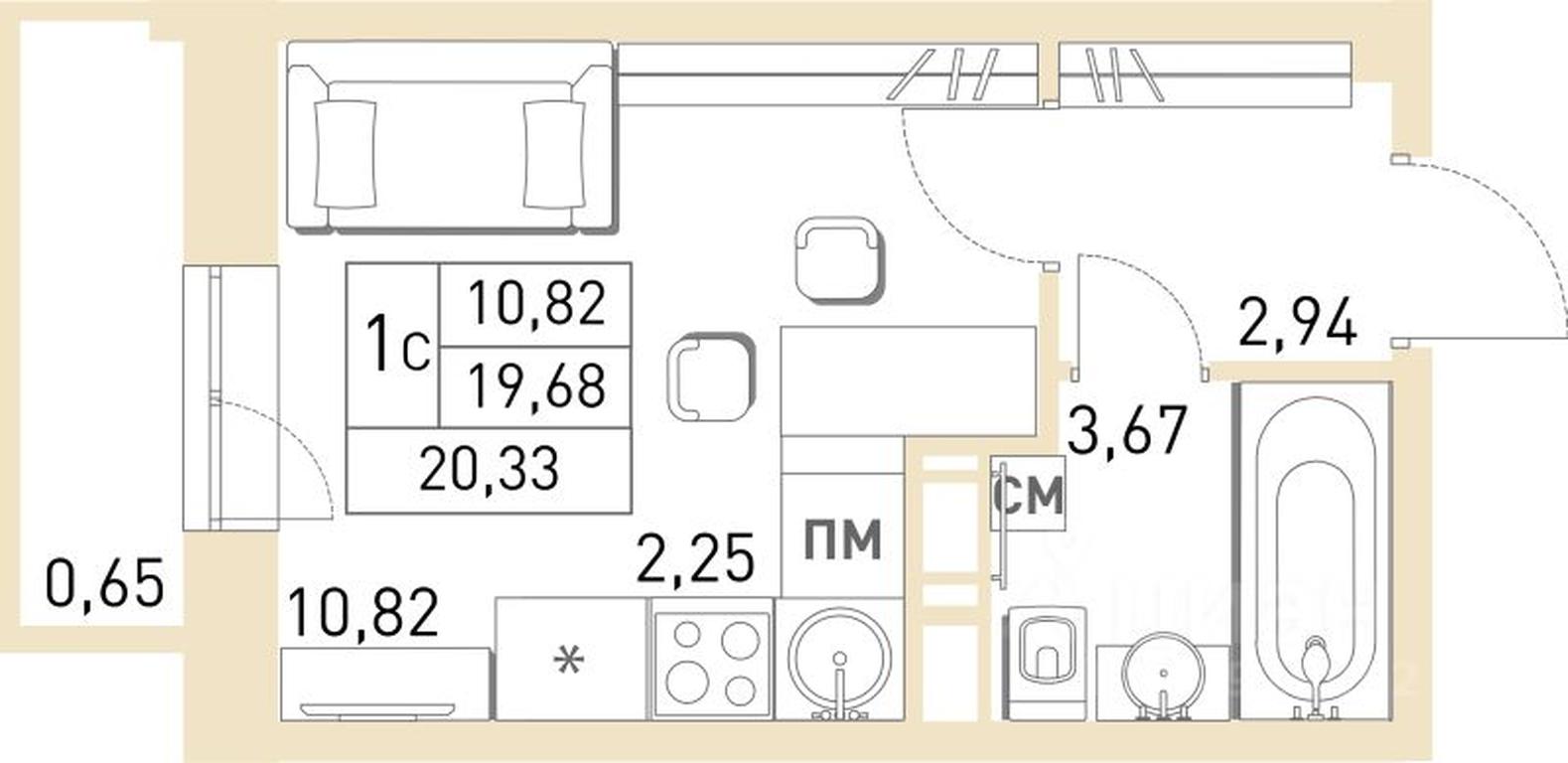 Apartment Sale, 20.2 sq. m. at Stolichny, ulitsa Kalinina, Savvino Microdistrict, Balashikha, Moscow Region, Russia #1