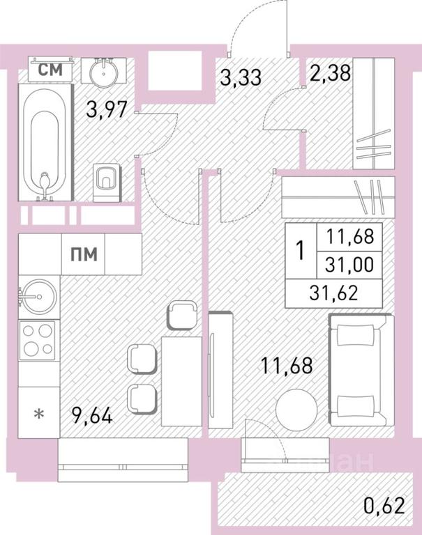 Apartment Sale, 30.9平方米 at Stolichny, ulitsa Kalinina, Savvino Microdistrict, Balashikha, Moscow Region, Russia #1