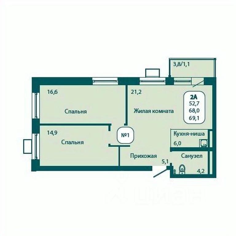 1-BD Apartment Sale, 69.1 sq. m. at Andreevka LIFE, Georgievskoe Highway, Moscow Region, Russia #1