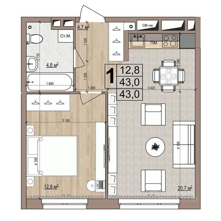 Apartment Sale, 43 sq. m. at Grand Komfort, Gudkova Street, Zhukovsky, Moscow Region, Russia #1 Apartment Sale, 43 sq. m. at Grand Komfort, Gudkova Street, Zhukovsky, Moscow Region, Russia #1