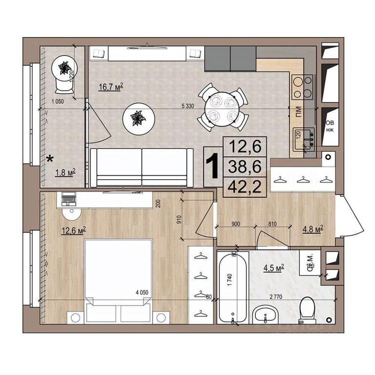 Apartment Sale, 42.2 sq. m. at Grand Komfort, Gudkova Street, Zhukovsky, Moscow Region, Russia #1