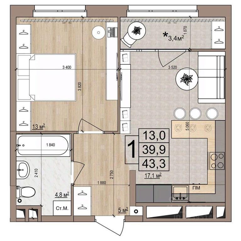 Apartment Sale, 43.3 sq. m. at Grand Komfort, Gudkova Street, Zhukovsky, Moscow Region, Russia #1 Apartment Sale, 43.3 sq. m. at Grand Komfort, Gudkova Street, Zhukovsky, Moscow Region, Russia #1