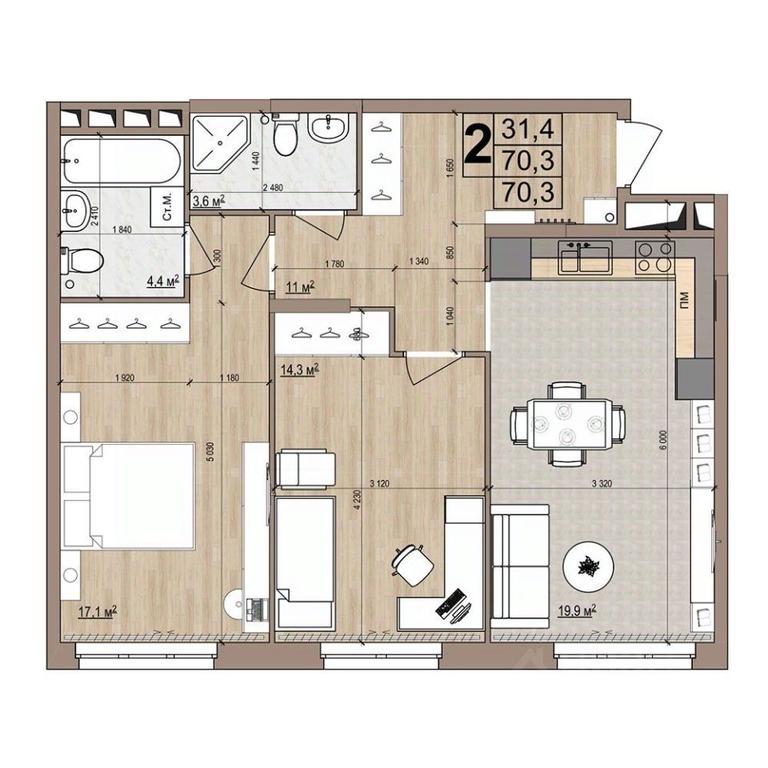 1-BD Apartment Sale, 70.3 sq. m. at Grand Komfort, Gudkova Street, Zhukovsky, Moscow Region, Russia #1