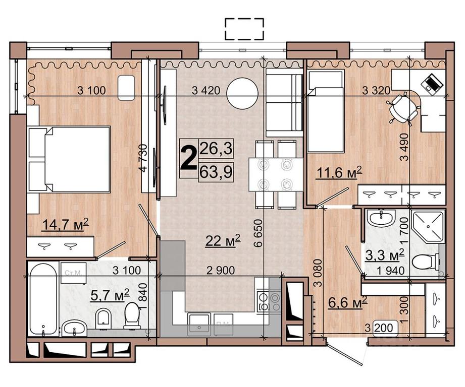 1-BD Apartment Sale, 63.9平方米 at Grand Komfort, Gudkova Street, Zhukovsky, Moscow Region, Russia #1 1-BD Apartment Sale, 63.9平方米 at Grand Komfort, Gudkova Street, Zhukovsky, Moscow Region, Russia #1