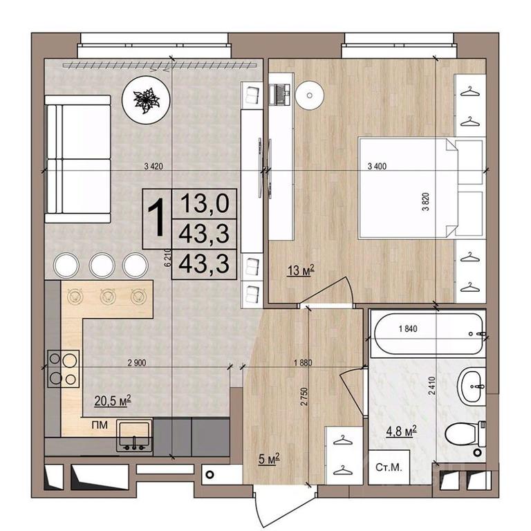 Apartment Sale, 43.3 sq. m. at Grand Komfort, Gudkova Street, Zhukovsky, Moscow Region, Russia #1 Apartment Sale, 43.3 sq. m. at Grand Komfort, Gudkova Street, Zhukovsky, Moscow Region, Russia #1