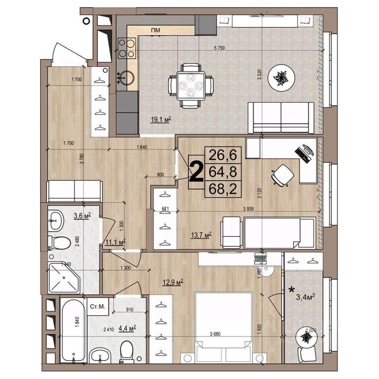 1-BD Apartment Sale, 68.2 sq. m. at Grand Komfort, Gudkova Street, Zhukovsky, Moscow Region, Russia #1 1-BD Apartment Sale, 68.2 sq. m. at Grand Komfort, Gudkova Street, Zhukovsky, Moscow Region, Russia #1