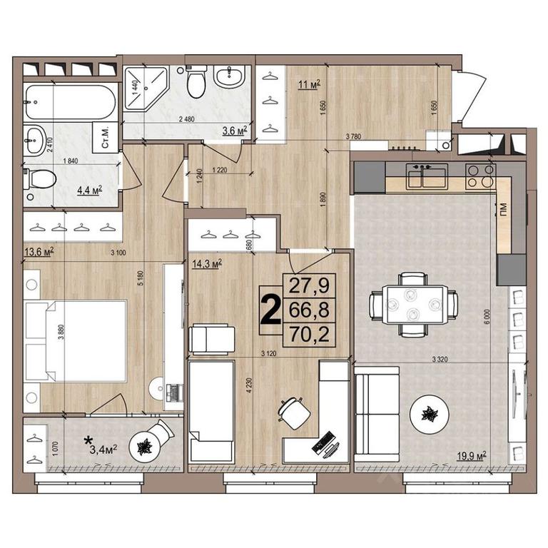1-BD Apartment Sale, 70.2平方米 at Grand Komfort, Gudkova Street, Zhukovsky, Moscow Region, Russia #1