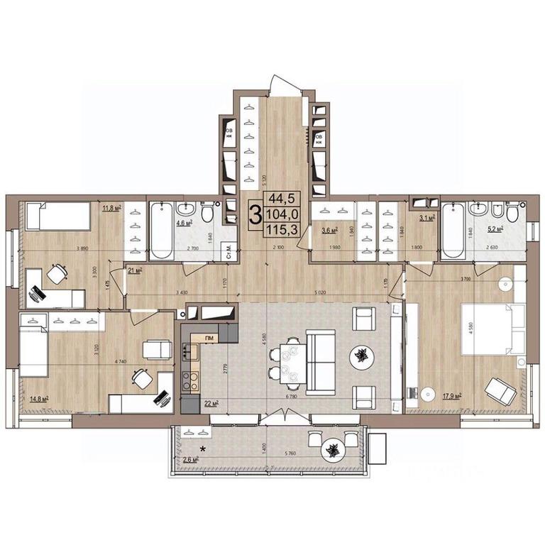 2-BD Apartment Sale, 112.6 sq. m. at Grand Komfort, Gudkova Street, Zhukovsky, Moscow Region, Russia #1 2-BD Apartment Sale, 112.6 sq. m. at Grand Komfort, Gudkova Street, Zhukovsky, Moscow Region, Russia #1