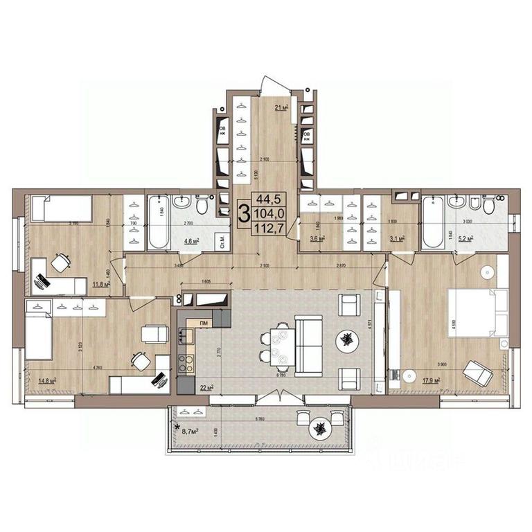2-BD Apartment Sale, 112.7平方米 at Grand Komfort, Gudkova Street, Zhukovsky, Moscow Region, Russia #1