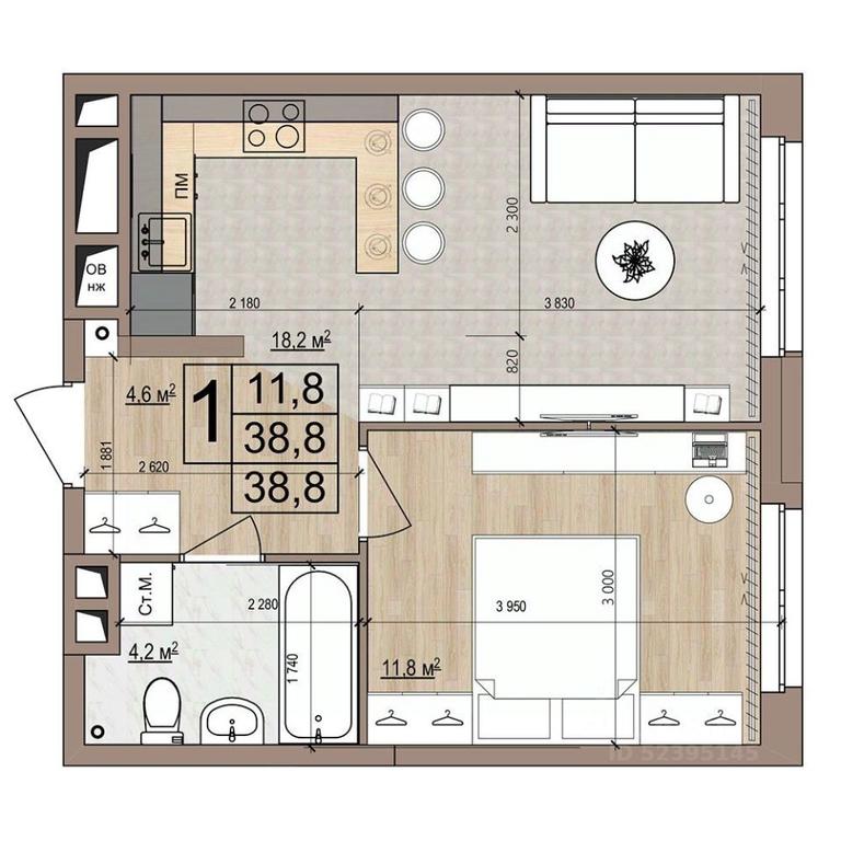 Apartment Sale, 38.8平方米 at Grand Komfort, Gudkova Street, Zhukovsky, Moscow Region, Russia #1