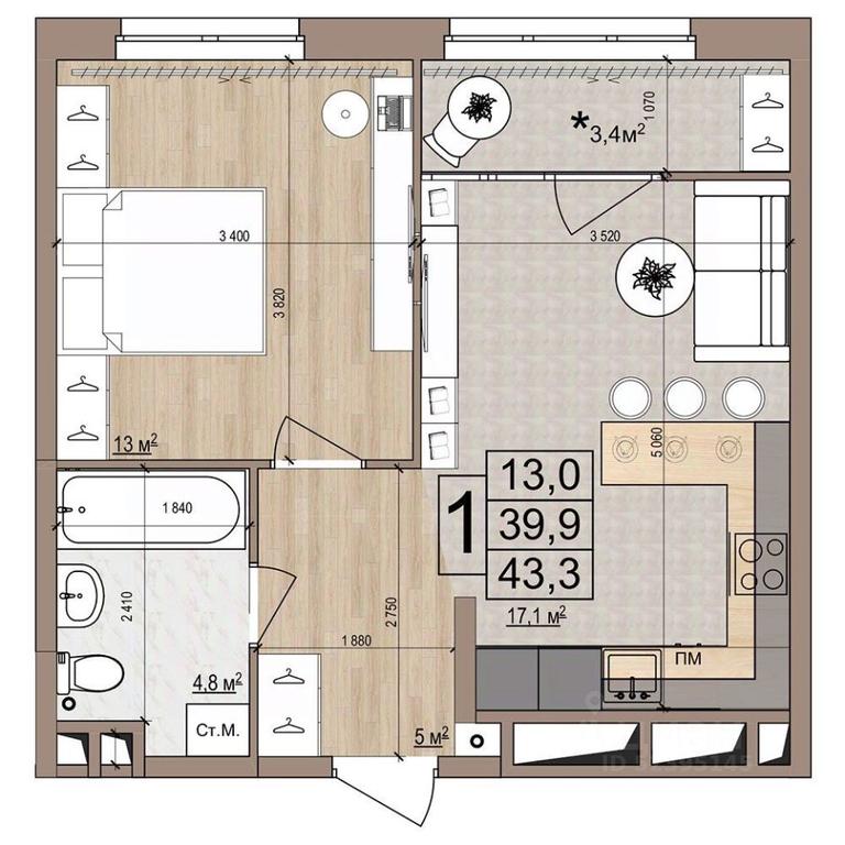 Apartment Sale, 43.3 sq. m. at Grand Komfort, Gudkova Street, Zhukovsky, Moscow Region, Russia #1 Apartment Sale, 43.3 sq. m. at Grand Komfort, Gudkova Street, Zhukovsky, Moscow Region, Russia #1