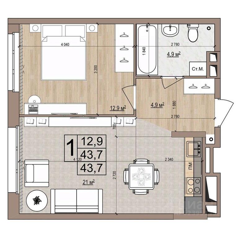 Apartment Sale, 43.7 sq. m. at Grand Komfort, Gudkova Street, Zhukovsky, Moscow Region, Russia #1 Apartment Sale, 43.7 sq. m. at Grand Komfort, Gudkova Street, Zhukovsky, Moscow Region, Russia #1