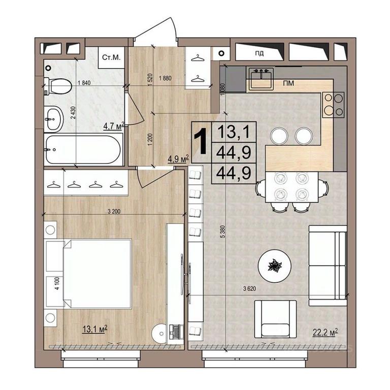 Apartment Sale, 44.9 sq. m. at Grand Komfort, Gudkova Street, Zhukovsky, Moscow Region, Russia #1 Apartment Sale, 44.9 sq. m. at Grand Komfort, Gudkova Street, Zhukovsky, Moscow Region, Russia #1