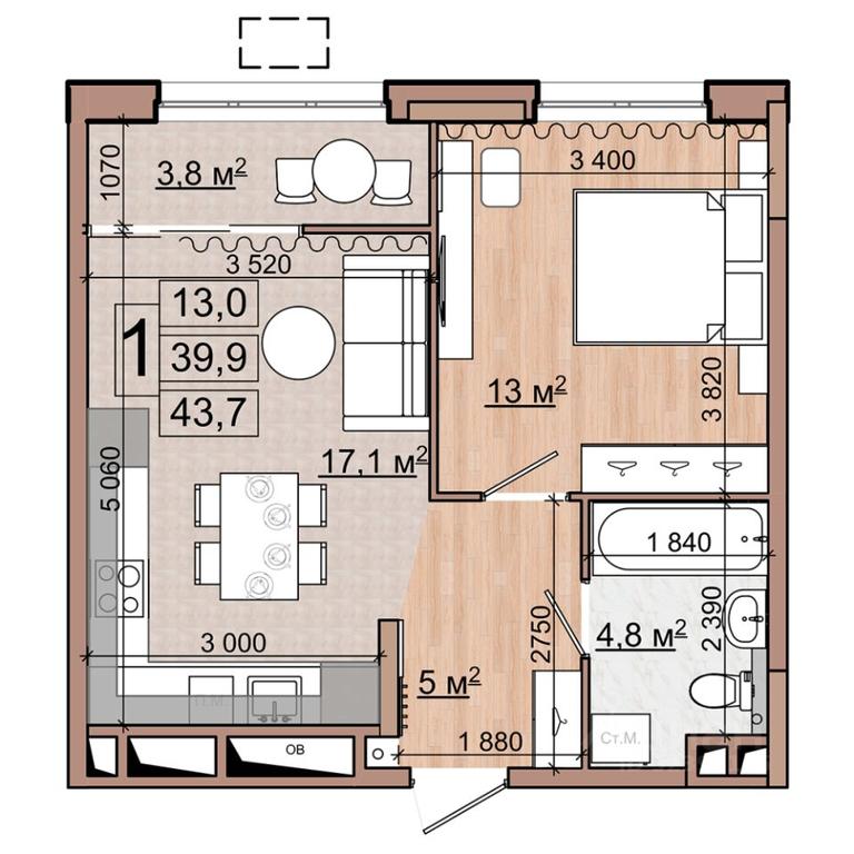 Apartment Sale, 43.7平方米 at Grand Komfort, Gudkova Street, Zhukovsky, Moscow Region, Russia #1 Apartment Sale, 43.7平方米 at Grand Komfort, Gudkova Street, Zhukovsky, Moscow Region, Russia #1