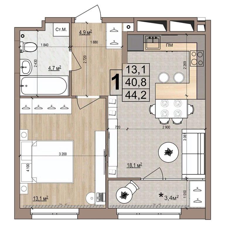 Apartment Sale, 44.2平方米 at Grand Komfort, Gudkova Street, Zhukovsky, Moscow Region, Russia #1