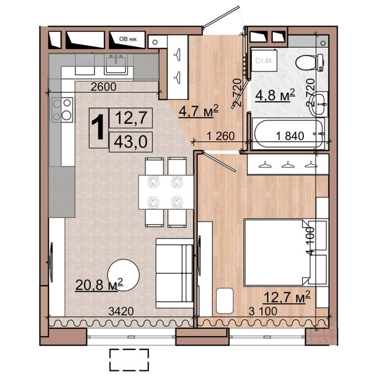 Apartment Sale, 43 sq. m. at Grand Komfort, Gudkova Street, Zhukovsky, Moscow Region, Russia #1 Apartment Sale, 43 sq. m. at Grand Komfort, Gudkova Street, Zhukovsky, Moscow Region, Russia #1