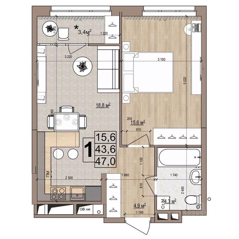 Apartment Sale, 47 sq. m. at Grand Komfort, Gudkova Street, Zhukovsky, Moscow Region, Russia #1