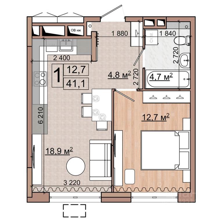Apartment Sale, 41.1平方米 at Grand Komfort, Gudkova Street, Zhukovsky, Moscow Region, Russia #1