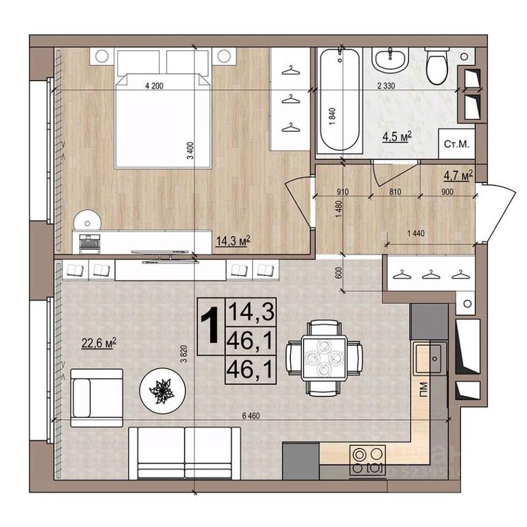 Apartment Sale, 46.1 sq. m. at Grand Komfort, Gudkova Street, Zhukovsky, Moscow Region, Russia #1 Apartment Sale, 46.1 sq. m. at Grand Komfort, Gudkova Street, Zhukovsky, Moscow Region, Russia #1