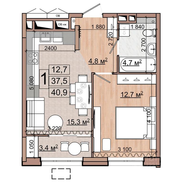 Apartment Sale, 40.9 sq. m. at Grand Komfort, Gudkova Street, Zhukovsky, Moscow Region, Russia #1