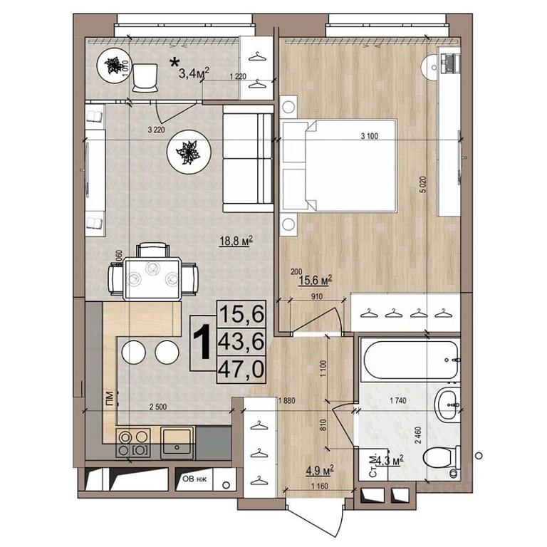 Apartment Sale, 47 sq. m. at Grand Komfort, Gudkova Street, Zhukovsky, Moscow Region, Russia #1