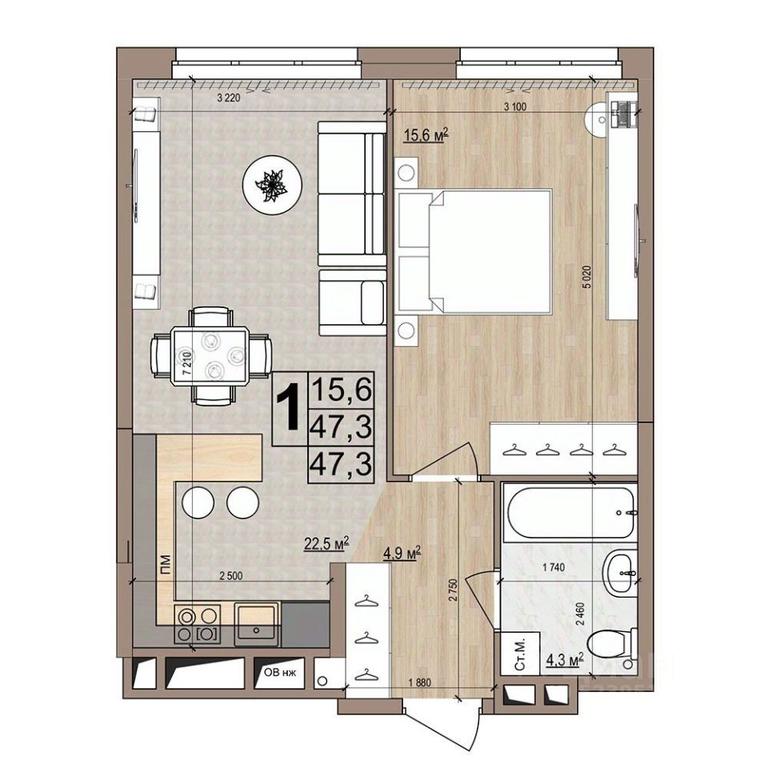 Apartment Sale, 47.3 sq. m. at Grand Komfort, Gudkova Street, Zhukovsky, Moscow Region, Russia #1
