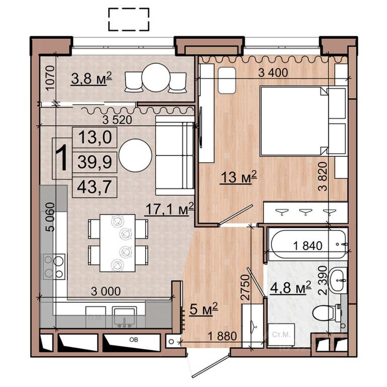 Apartment Sale, 43.7 sq. m. at Grand Komfort, Gudkova Street, Zhukovsky, Moscow Region, Russia #1 Apartment Sale, 43.7 sq. m. at Grand Komfort, Gudkova Street, Zhukovsky, Moscow Region, Russia #1