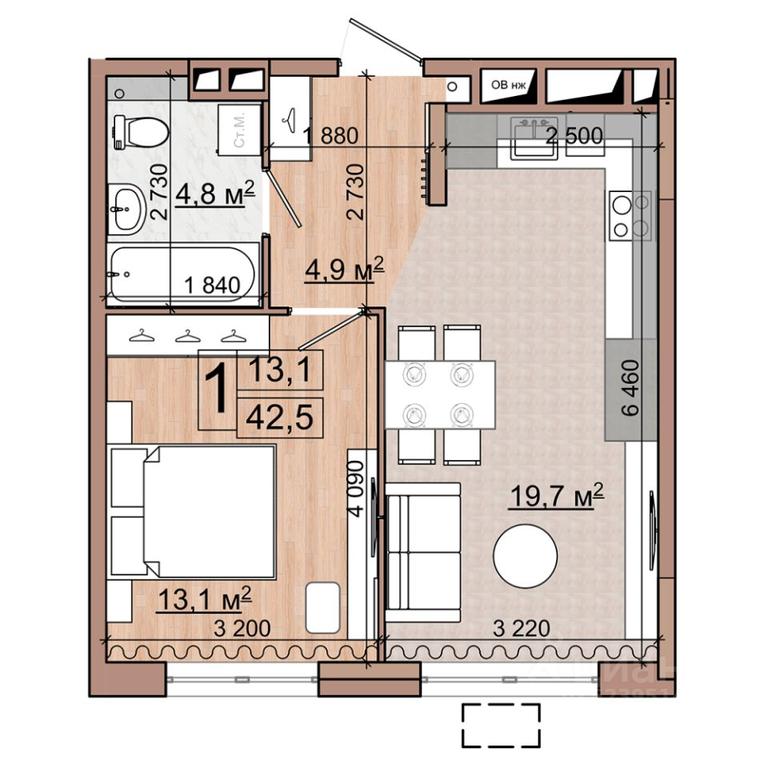Apartment Sale, 42.5 sq. m. at Grand Komfort, Gudkova Street, Zhukovsky, Moscow Region, Russia #1