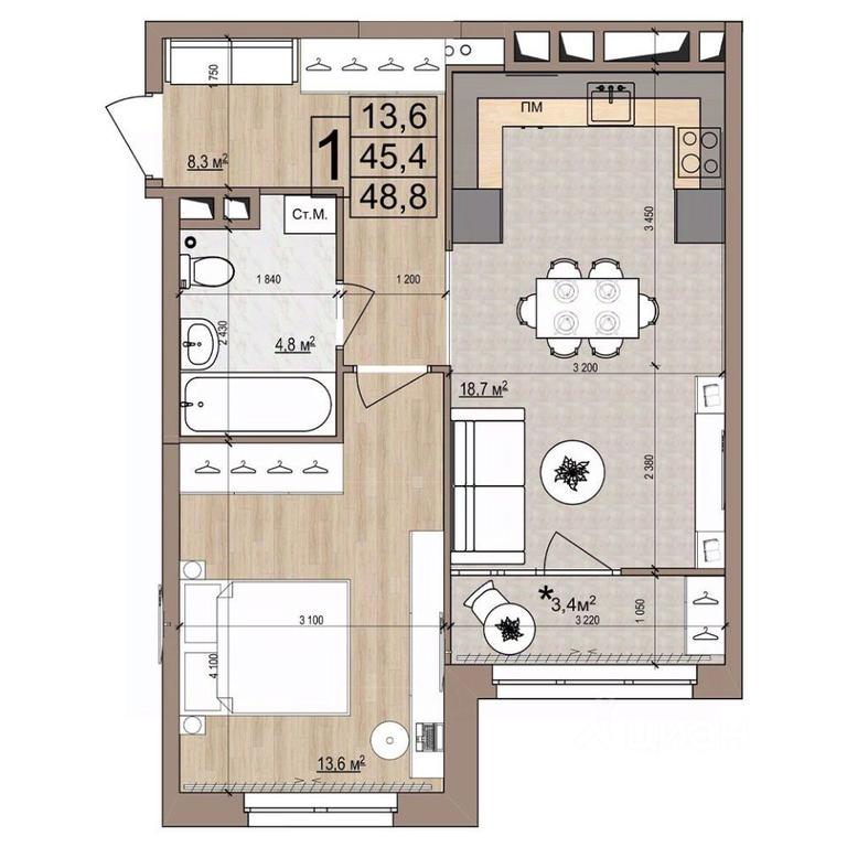 Apartment Sale, 48.8平方米 at Grand Komfort, Gudkova Street, Zhukovsky, Moscow Region, Russia #1