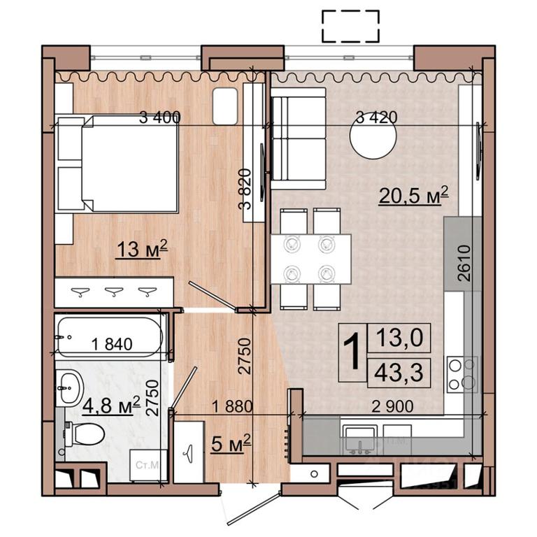 Apartment Sale, 43.3 sq. m. at Grand Komfort, Gudkova Street, Zhukovsky, Moscow Region, Russia #1 Apartment Sale, 43.3 sq. m. at Grand Komfort, Gudkova Street, Zhukovsky, Moscow Region, Russia #1